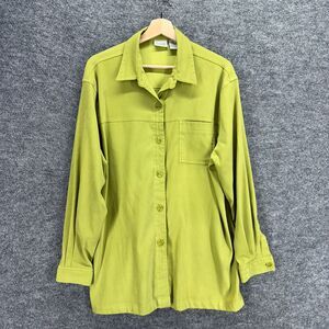 Classic Elements Shirt Women XL Green Button Up Collared Long Sleeve Pockets
